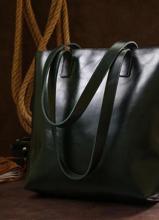 Кожаная женская сумка-шоппер shvigel 16367 зеленый7 фото