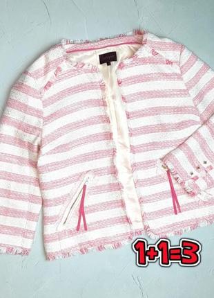 🎁1+1=3** фірмовий твідовий жіночий піджак жакет білий + рожевий juniper, розмір 46 - 48