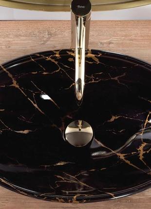 Умивальник (раковина) rea pamela black marble shiny накладний5 фото