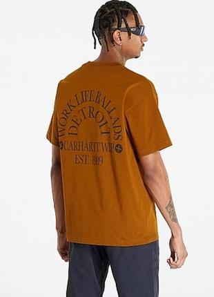 Футболка carhartt wip short sleeve work varsity t-shirt in deep h brown / black