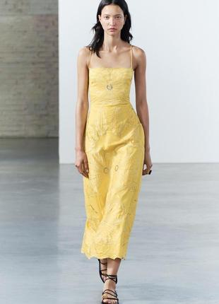 Сукня жіноча жовта з вишивкою zara new