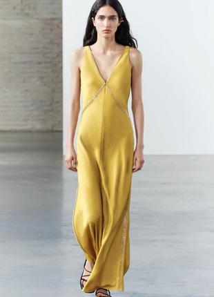 Расклешенное платье желтое платье атласное zara new