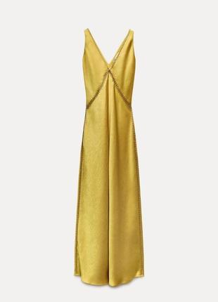 Расклешенное платье желтое платье атласное zara new5 фото