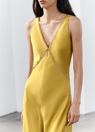 Расклешенное платье желтое платье атласное zara new4 фото