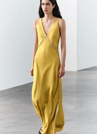 Расклешенное платье желтое платье атласное zara new3 фото