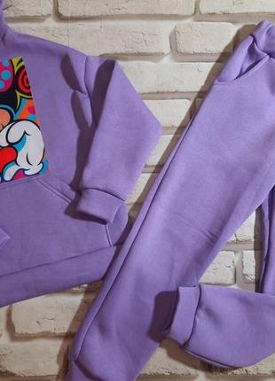 Дитячий спортивний костюм на дівчинку фіолетовий "мікі маус" (плотна, тепла тканина, не кашлатиться)