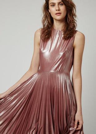 Сукня плісе пудрова з переливом ефект рідкого металу плаття плісероване