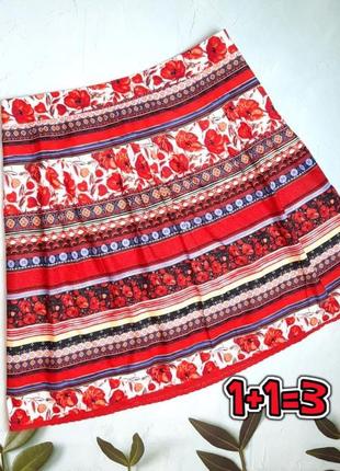 🎁1+1=3** стильная красная юбка миди с маками tu, размер 52 - 54