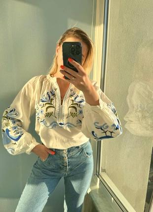 Колоритна блуза вишиванка, українська вишиванка, етно сорочка з вишивкою4 фото