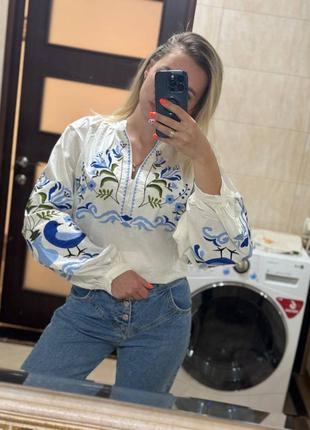 Колоритна блуза вишиванка, українська вишиванка, етно сорочка з вишивкою3 фото
