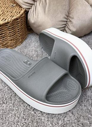 Жіночі шльопанці crocs crocband platform slide grey лідер продажів