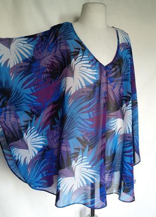 Женская летняя пляжная блуза блузка туника гавайка тропический принт
