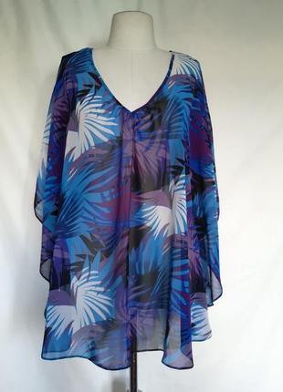 Женская летняя пляжная блуза блузка туника гавайка тропический принт