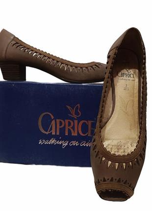 Кожаные туфли женские caprice 40,5 открытые с перфорацией с коробкой