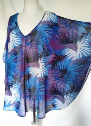 Женская летняя пляжная блуза блузка туника гавайка тропический принт
