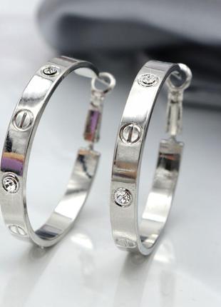 Сережки-кольца з ювелірної сталі в стилі картьє зі шурупами з колекції "love" - silver