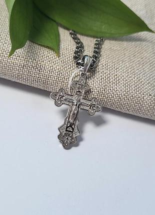 Срібний хрестик хрест з розп'яттям срібло 925 проби родоване 89103 3.52г