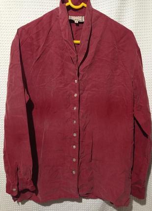 Ро1. шелковая винтажная бордовая женская блуза с длинными рукавами мокрый шелк оверсайз отложным вор