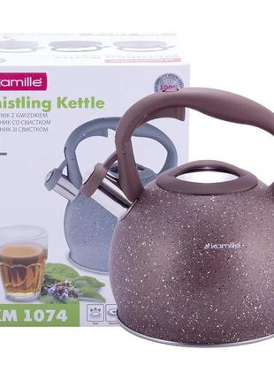 Чайник со свистком kamille km-1074brw 3 л коричневый