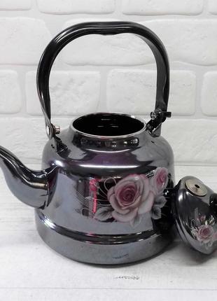 Чайник на плиту edenberg рози eb-3354-roses-black 1.1 л чорний