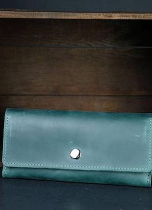 Кожаный кошелек на 12 карт, натуральная винтажная кожа, цвет зеленый