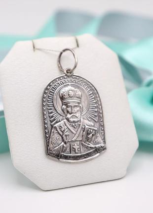 Ладанка серебряная "святой николай чудотворец. зимний" серебряный подвес серебряный. иконка.