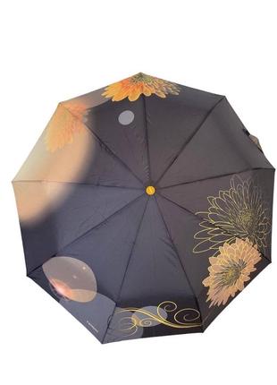 Зонт женский полуавтоматический toprain черный с абстрактными жлтыми цветами4 фото