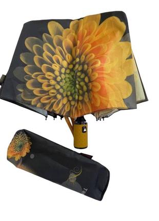 Зонт женский полуавтоматический toprain черный с абстрактными жлтыми цветами6 фото