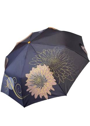 Зонт женский полуавтоматический toprain черный с абстрактными жлтыми цветами2 фото