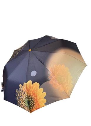 Зонт женский полуавтоматический toprain черный с абстрактными жлтыми цветами3 фото