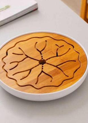 Чабань бамбуковый круглый лист лотоса (25.5 см), чайный столик для чайной церемонии, чайная доска