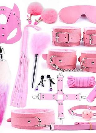 Фетиш набор 14 предметов для ролевых игр розовый бдсм