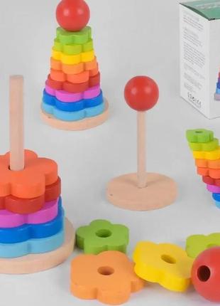 Розвиваюча іграшка дерев'яна пірамідка кольорова вежа «fun game