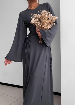 Женское макси платье со шнуровкой по бокам трикотаж рубчик 42-44, 46-482 фото