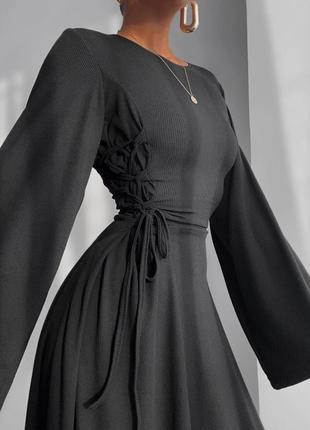 Женское макси платье со шнуровкой по бокам трикотаж рубчик 42-44, 46-489 фото