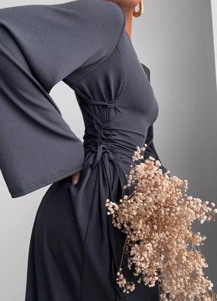 Женское макси платье со шнуровкой по бокам трикотаж рубчик 42-44, 46-484 фото