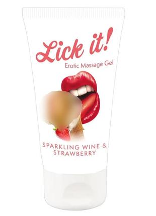 Веганський масажний гель на водній основі з ароматом та смаком шампанського з полуницею - lick-it sparkling wine & strawberry, 50