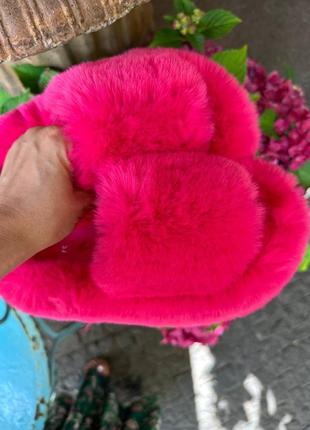Тапочки из эко меха фуксия меховые тапочки ярко розовые тапочки пухнастые розовые домашние тапки малиновые