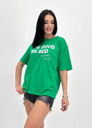 Женская летняя футболка оверсайз зеленая хлопковая
