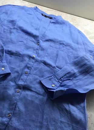 Блуза сорочка zara linen blue roll up sleeves blouse зі свіжих колекцій 100% linen  size l3 фото