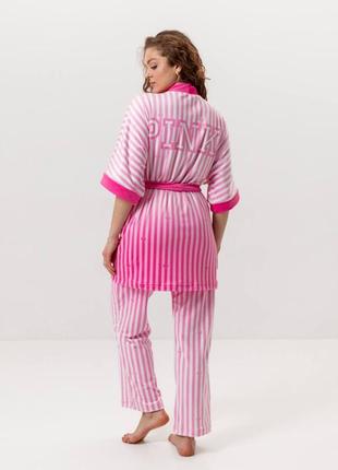 Комплект жіночий з плюшевого велюру штани та халат victoria's secret pink 3432_l 16013 l 😍🩷🌷3 фото
