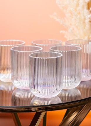 Склянка для напоїв фігурна прозора ребриста з товстого скла набір 6 шт rainbow
