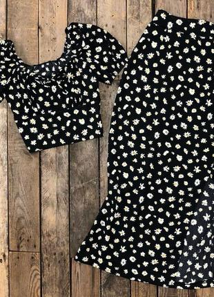 Женский костюм топ и юбка в цветочный принт2 фото