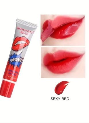 Акція! тінти - плівка для губ wow romantic bears long lasting lip color waterproof sexy red  15мл