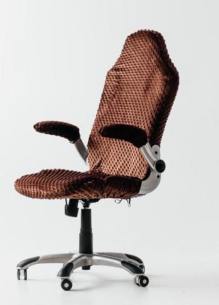 Натяжной чехол на геймерское кресло minkyhome + чехлы на подлокотники. коричневый(3043)4 фото
