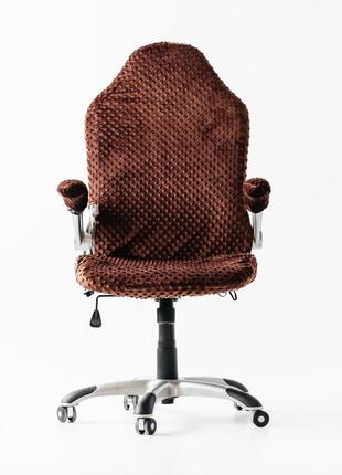 Натяжний чохол на геймерське крісло minkyhome + чохли на підлокітники. коричневий (3043)