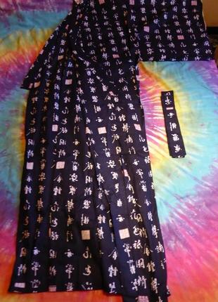 Кимано, кимоно японское, длинные халат хаори, черное винтажное с иероглифами2 фото