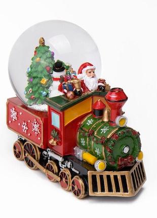 Уцінка сніжна куля "різдвяний поїзд", 12 см.  (бульбашки повітря)2 фото
