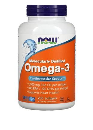 Now foods, омега-3, очищена на молекулярному рівні, 200 капсул