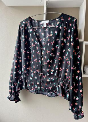 Женская черная блузка на пуговицах блуза в цветочный принт topshop2 фото